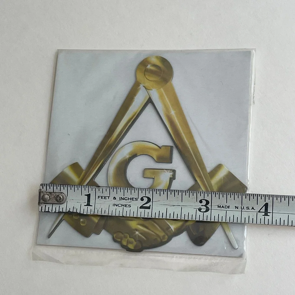 Freemason Masonic Square and Compass Handshake Gold Decal Sticker‎ 4 Inch